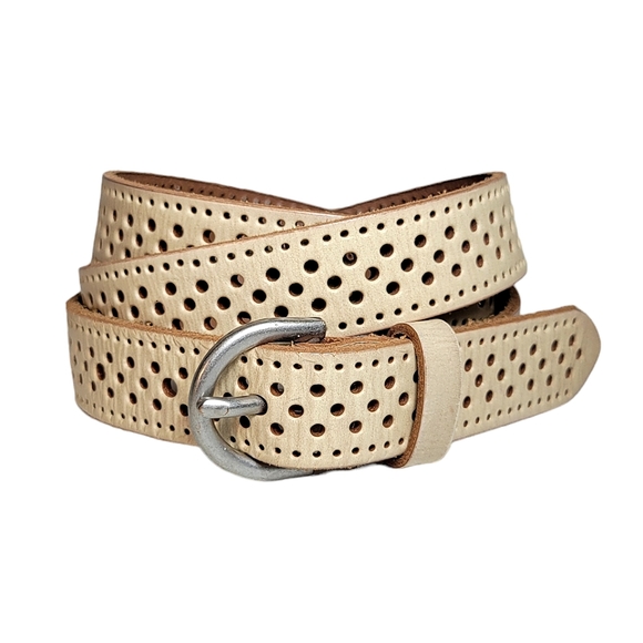 Accessories - Cream leather cutout belt with silver buckle